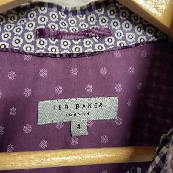 TED BAKER DANNOO Twill Shirt Purple Large Long Sleeve Plaid - Picture 3 of 8